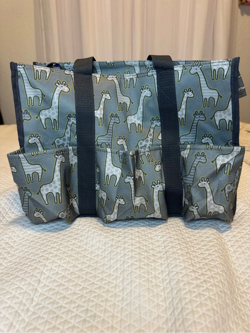 Thirty-One Zip-Top Organizing Utility Tote Go-Go Giraffe Gray Retired Print